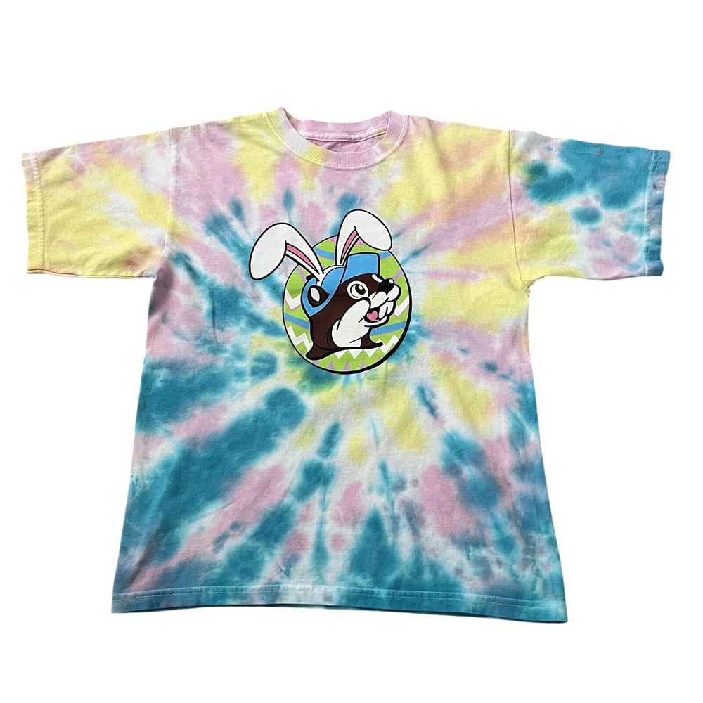 Buc-ee's Eastern‎ Bunny Tie Dye Girls Short Sleeve Pullover Shirt Size M Youth
